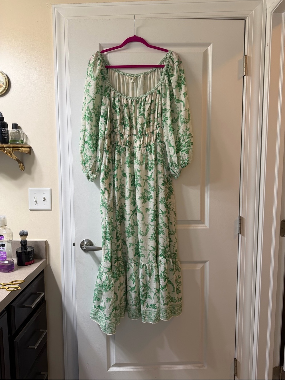 Max Studio Cream Maxi Dress with Green Floral Print